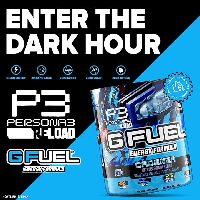 G Fuel Cadenza Energy Drink Powder, Pre Workout Caffeine Mix for Gaming, Sugar Free Focus Amino, Vitamin + Antioxidants, 9.9oz (Citrus Strawberry, 40 Servings)