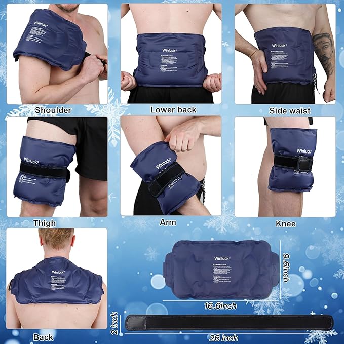 Winluck Ice Pack for Injuries Flexible Reusable Gel Packs for Shoulder Back Elbow Leg Knee Soft Large Cold Compress & Cooling Pad for Pain Relief Sports Injury 16.6 x 9.6 inch