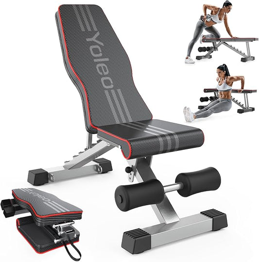 Yoleo Adjustable Weight Bench for Full Body Workout, Foldable Bench Press Bench of Home Gym Strength Training, Incline Decline Flat Utility Workout Bench with Quick Folding & Fast Adjustment