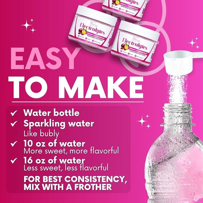 Zero Sugar - Cherry Passionfruit Electrolytes Powder - Refreshing Hydration - Caffeine Free Energy with All Natural Ingredients - Vegan, Keto, Paleo - Sugar Free Electrolytes Drink Mix - 30 Servings
