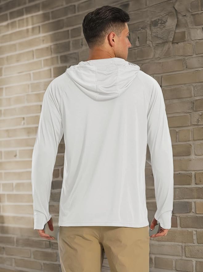 MAGCOMSEN Men's Hooded UPF 50+ Sun Protection T Shirts Long Sleeve Athletic Fishing Shirts Rash Guards