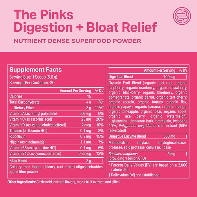 Proper, The Pinks Digestion and Bloat Relief. Drink Mix with Gut Health Probiotics, Prebiotics, Beet Root & Enzymes for Digestive Support. Bloating and Microbiome Supplement for Women and Men