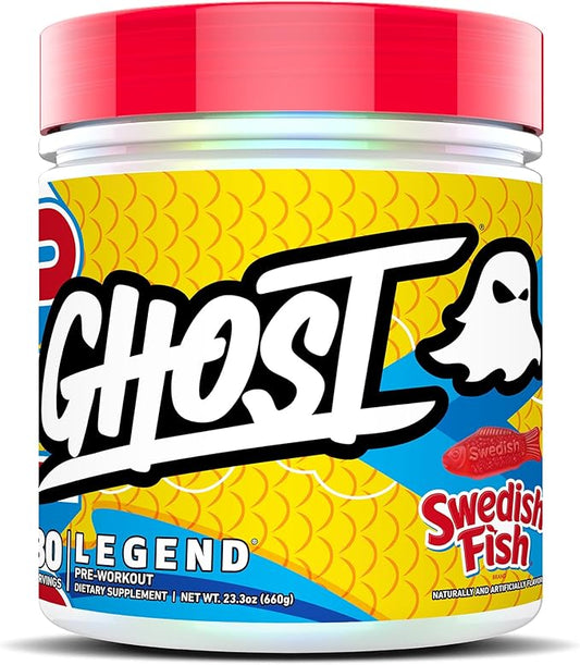GHOST Legend Pre-Workout Powder, Swedish Fish - 30 Servings – Pre-Workout for Men & Women with Caffeine, Choline, L-Citrulline, & Beta Alanine for More Pumps, Energy & Focus - Vegan Friendly