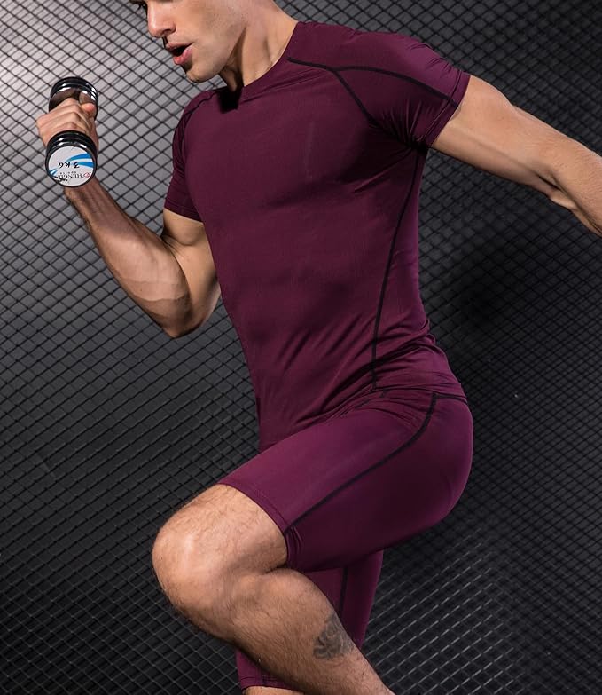 Audoc Compression Shirt Men 3 Pack Quick-Dry Athletic Baselayer 4-Way Stretch Moisture-Wicking Short Sleeve Workout Shirts