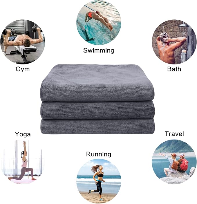 KinHwa Gym Towels for Men Sweat Absorbent Workout Towels Soft Microfiber Sports Towel Perfect Size for Workouts, Yoga, Running, Biking or Camping 16inch x 31inch 3 Pack Gray