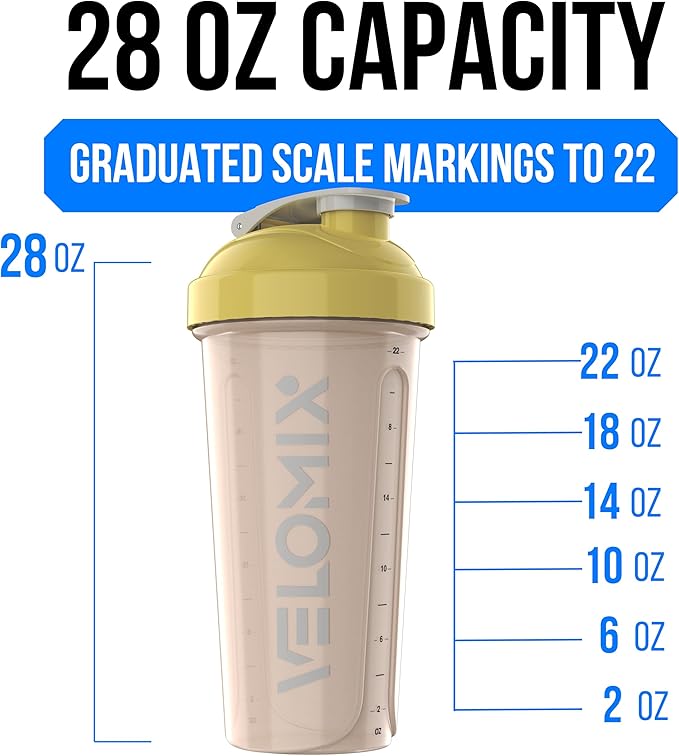 VELOMIX -2 Pack- 28 oz Protein Shaker Bottles for Protein Mixes - 2x Wire Whisk | Leak Proof Shaker Cups for Protein Shakes | Protein Shaker Bottle Pack | Shakers for Protein Shakes-Soft Combo