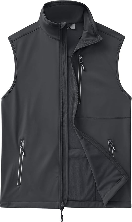 Outdoor Ventures Men's Windproof Softshell Vest Outerwear Lightweight Sleeveless Jacket for Running Golf Hiking Travel