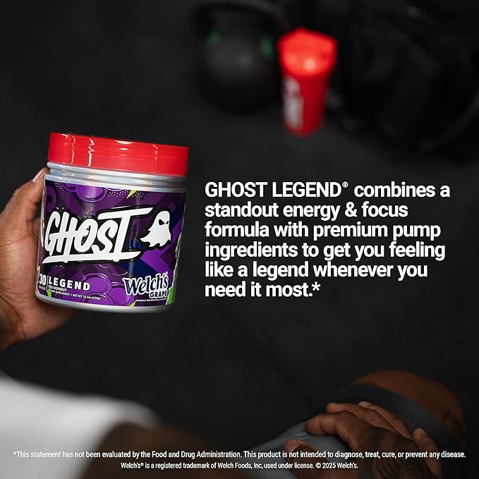 GHOST Legend Pre-Workout Powder, Welch's Grape - 30 Servings – Pre-Workout for Men & Women with Choline, L-Citrulline, & Beta Alanine for Energy & Focus