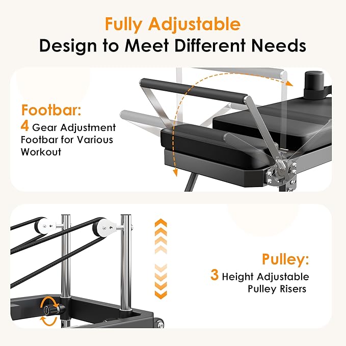 SogesPower Pilates Reformer Machine for Home Gym Workout, Foldable Pilates Equipment with High Strength Alloy Springs for Beginners, Up to 400lbs