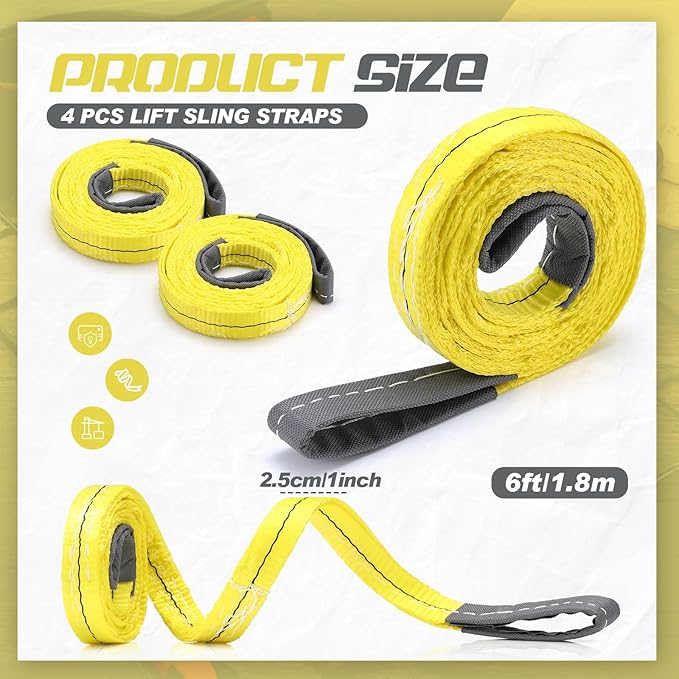 4 Pcs Lift Sling Straps Heavy Duty Web Slings Straps Polyester Nylon for Hoist Car Outdoor Using