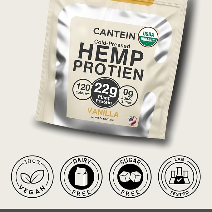 Organic Hemp Protein Powder, Plant Based and Vegan Protein Shake, Lactose and Dairy Free, Gluten Free, Clean and Natural- Vanilla (20 Servings)