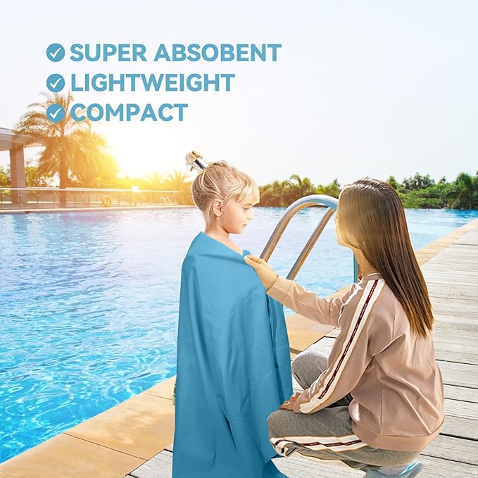 Microfiber Beach Towel-Perfect for Travel, Sports, Camping, Swimming, Yoga, Gym- Quick Dry, Sand Free, Compact, Lightweight, Absorbent (Marine Blue,Large(160x90cm, 63x35”))