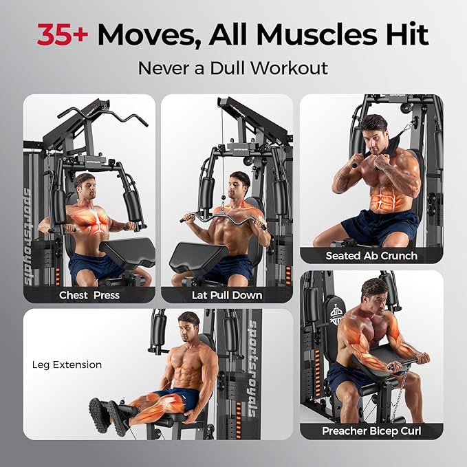 Sportsroyals Home Gym, Multifunctional Gym Equipment, Workout Equipment with 150LBS Weight Stack, for Leg Press, LAT Pull Down, Chest Presses