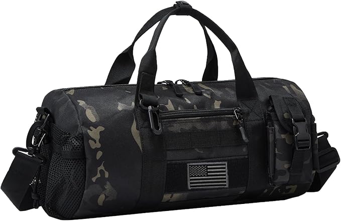 ArcEnCiel Small Tactical Duffle Bag Men Gym Pack Military Molle Shoulder Bags Shoes Storage Sports Handbag with Patch (Black Camo)