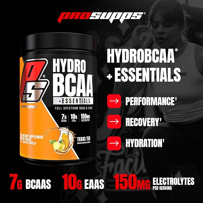 PROSUPPS HydroBCAA Essential Amino Acids Powder, Texas Tea - Workout Supplement with BCAA, EAAs & Electrolytes for Hydration & Recovery - Stimulant-Free, Soy & Gluten-Free - 30 Servings