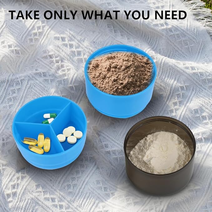 Shaker Bottle, Leak Proof Shaker Bottle for Protein Mixes,16oz 3 Layer Twist Off Cup with Pill & Supplement Storage, Gym Sports Cup for Protein Powder, Blue