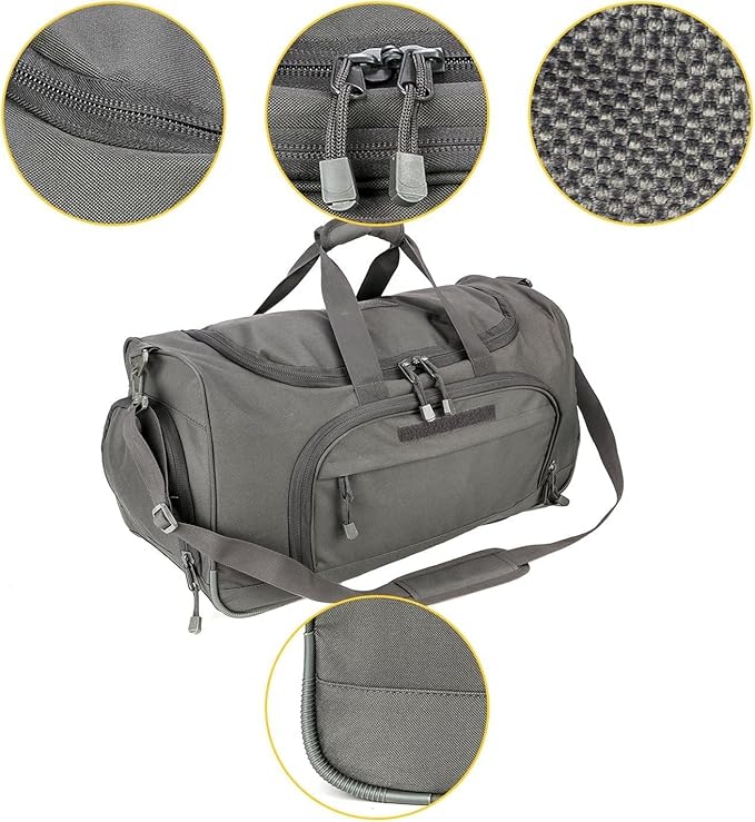 HYKING Gym Bag for Women & Men Tactical Duffle Military Weekender Work Out Lightweight Waterproof Sports Tote Shoe Pocket Gray