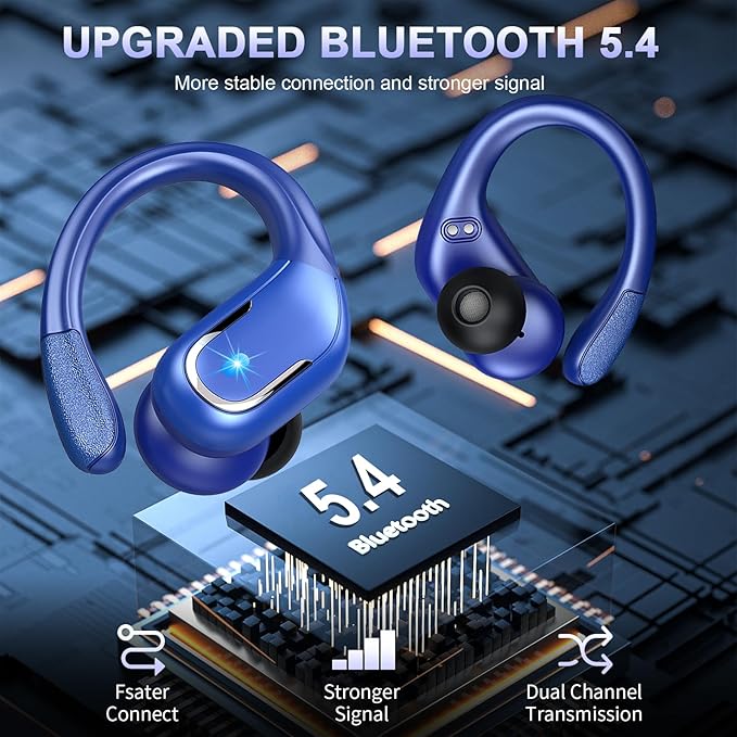 Wireless Earbud, Bluetooth 5.4 Headphones 75Hrs Playtime, Bluetooth Earbuds Deep Bass Noise Cancelling Mic, Over Ear Bud with Sport Earphones Earhooks, IP7 Waterproof Touch Control for Workout/Running