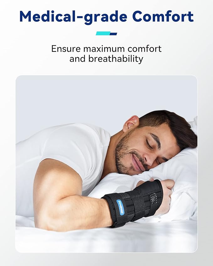 Carpal Tunnel Wrist Brace Night Support with 3 Metal Splints and Soft Thumb Opening for Sleeping, Adjustable Wrist Support Hand Brace for Tendonitis Arthritis Sprains, 1 Unit,Right Hand