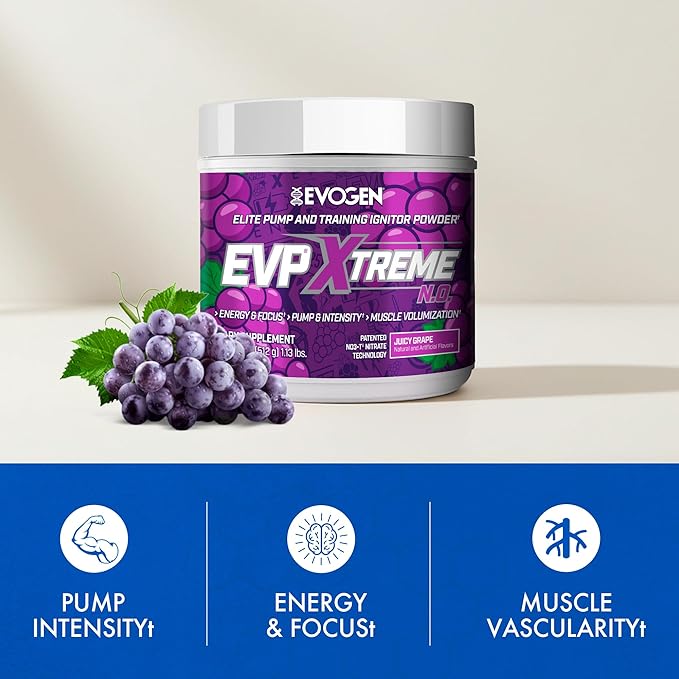 Evogen EVP 3D - Stim Free Pre Workout Powder for Men & Women | Sugar Free Non Stim Preworkout with Beta Alanine and Creatine for Energy & Pump | Juicy Grape | 40 Servings