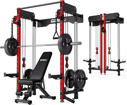 WM3-V4 Folding Squat Rack, Wall Mounted Power Rack with Dual Independent Pulley System, Functional Trainer with 5 Adjustable Function Modes for Space Saving
