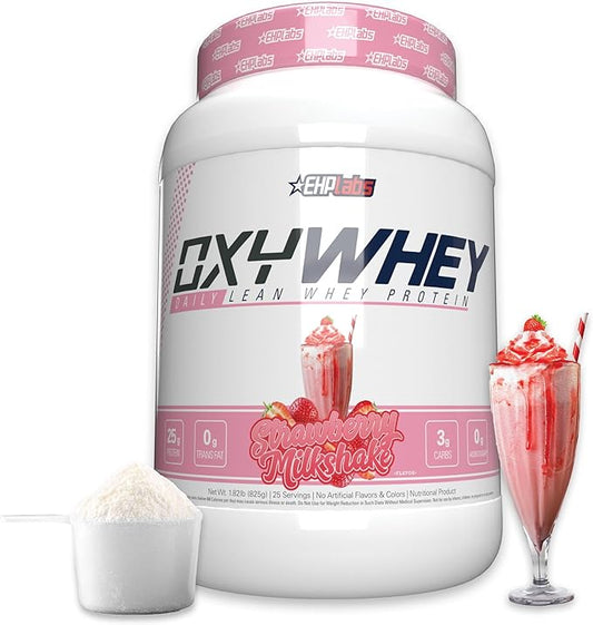 EHP Labs OxyWhey Whey Protein Isolate – 25g High Protein, Low Carb, Sugar Free Meal Replacement – Lean Whey Powder for Muscle Recovery – Non-GMO, Gluten Free – 25 Serves – Strawb. Milkshake
