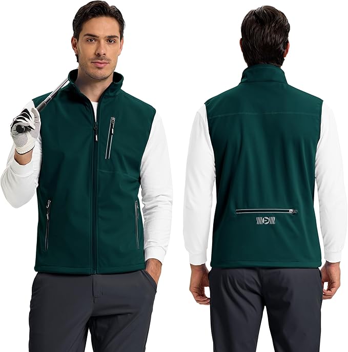 Outdoor Ventures Men's Windproof Softshell Vest Outerwear Lightweight Sleeveless Jacket for Running Golf Hiking Travel