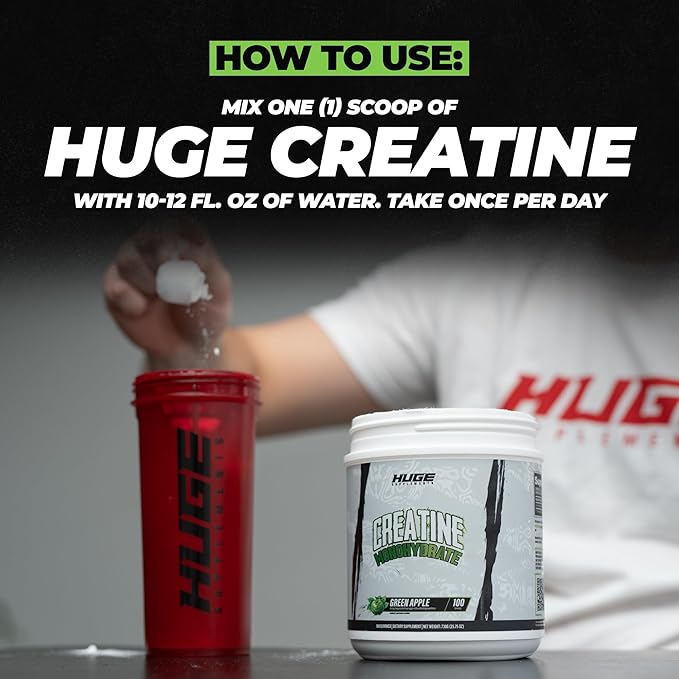 Flavored Creatine Monohydrate Powder - Green Apple Flavor, 500 Grams, Third Party Tested, Micronized for Optimal Absorption, 5 Grams Per Scoop, Delicious & Easy Mixability (100 Servings)