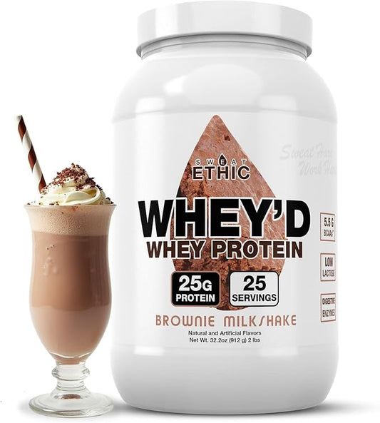 Sweat Ethic Whey'd Protein Powder, 25 G Whey Protein Blend with Concentrate (30 Ounce, Brownie Milkshake)