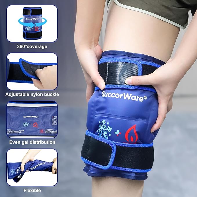 Knee Ice Pack Wrap for Injuries Reusable - Hot & Cold Gel Bags for Leg, Back, Shoulders, Arms, Elbow Injuries, Pain Relief, Swelling, Knee Replacement Surgery(Navy Blue)