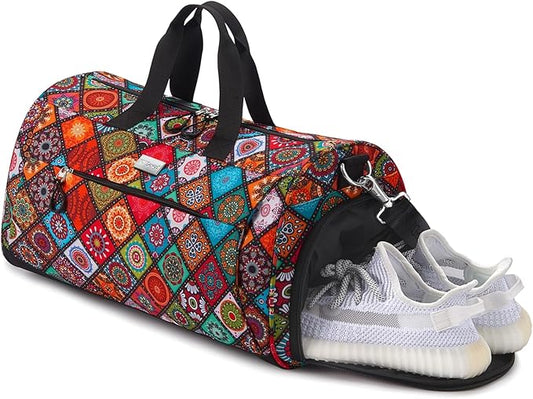 TOPDesign Gym Bag for Women, Duffel Bag with Shoe Compartment & Wet Pocket for Travel Sports (M Yoga)