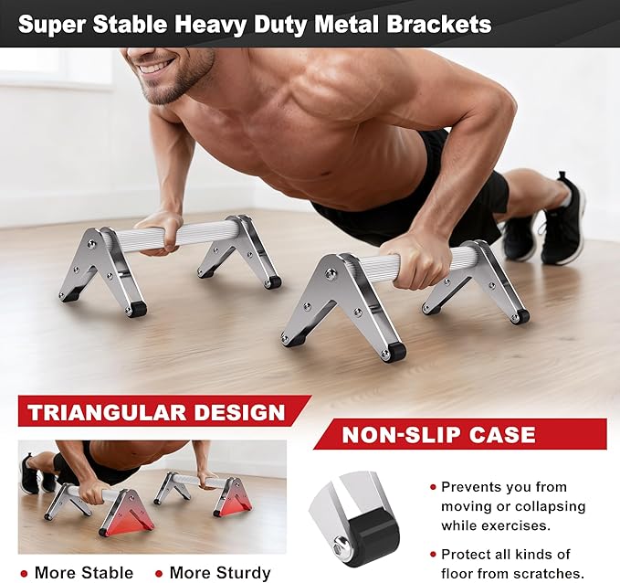 Push Up Bar - Heavy-Duty Stainless Steel Pushup Stands with Non-Slip Base, 500LB Capacity, Portable Home Gym Equipment for Strength Training & Floor Workout