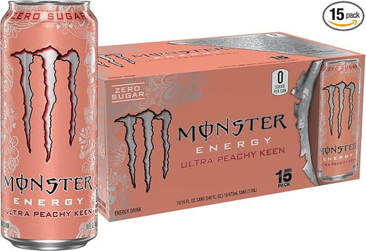 Monster Energy Ultra Peachy Keen, Sugar Free Energy Drink, 16 oz (Pack of 15)