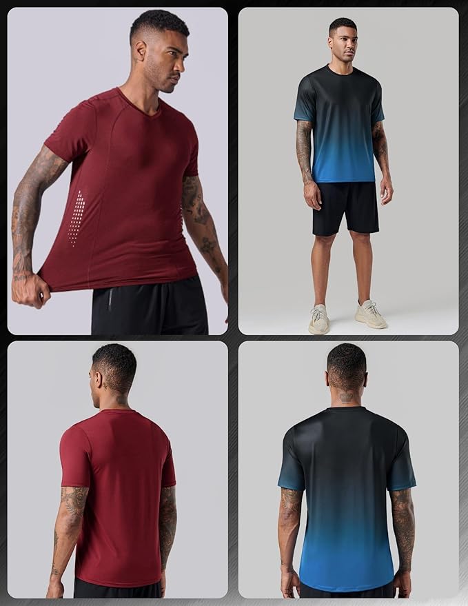 5 Pack Men’s Active Quick Dry Crew Neck T Shirts | Athletic Running Gym Workout Short Sleeve Tee Tops Bulk