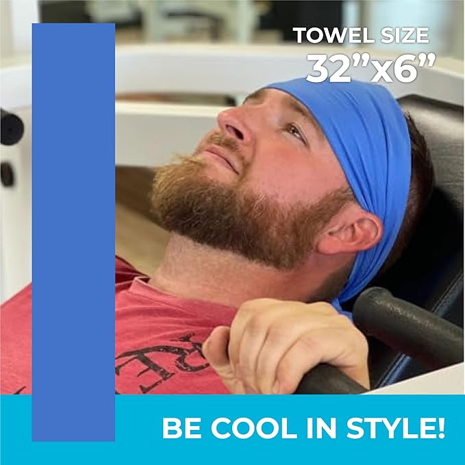 SHAKEitCOOL Original Cooling Towel โ Be Cool in Style - Heat Relief, Soft, Lightweight, Sun Protection, Easy Clean - Perfect for Biking, Running, Yoga, Gym, Gardening - Blue