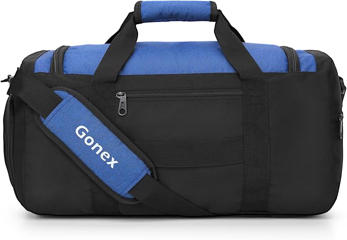 Gonex Gym Duffel Bag with Shoe Compartment Wet Pocket, Large Capacity Sports Duffle Bag for Men Women, Workout & Travel Bag with Multiple Pockets, Black/Blue, Small (30L)