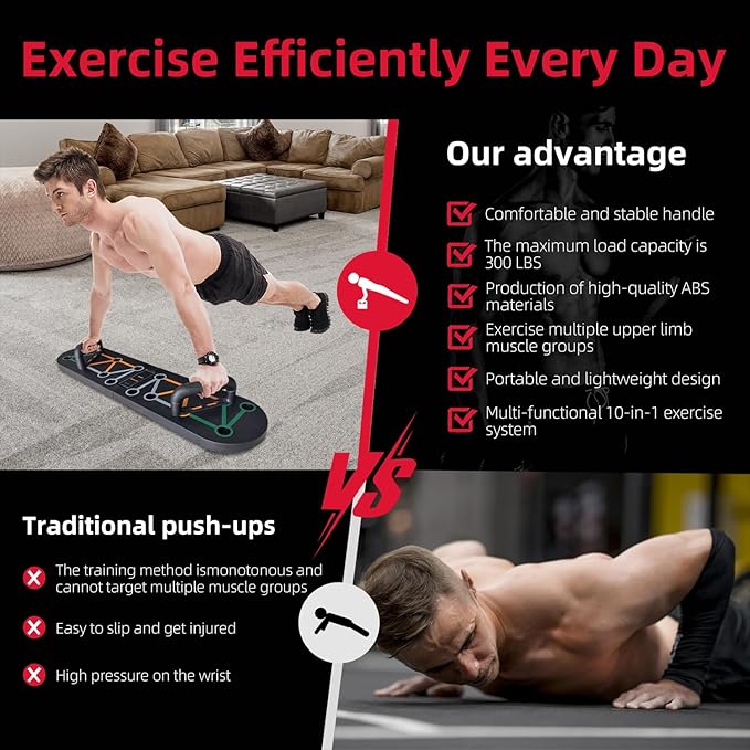 Foldable Push Up Board System 10-in-1 Multifunctional Push Up Bar for Full-Body Strength Training with Pushup Handles, Portable Home Gym Equipment Chest & Arm Muscle Builder for Men & Women