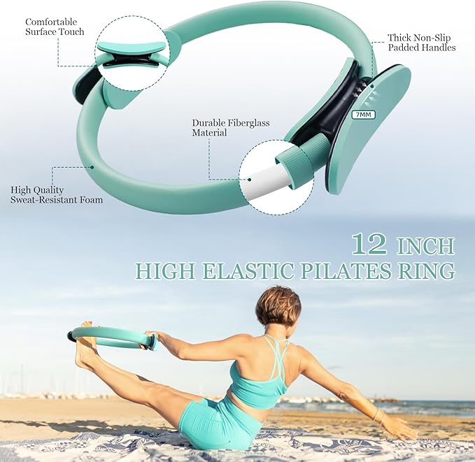 Pilates Equipment Kit for Home Workout, Pilates Ring and Ball Set with 2.2lb *2 Dumbbells, Fabric Resistance Bands, Tape Measure, Bag, Pilates Essentials Accessories for Women Yoga