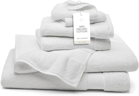 BOLL & BRANCH Plush Bath Sheet Set - White - 6 Piece - Includes 2 Oversized Bath Sheets, 2 Hand Towels & 2 Washcloths - 100% Organic Cotton - Ultra Soft & Luxurious - Quick Absorbing