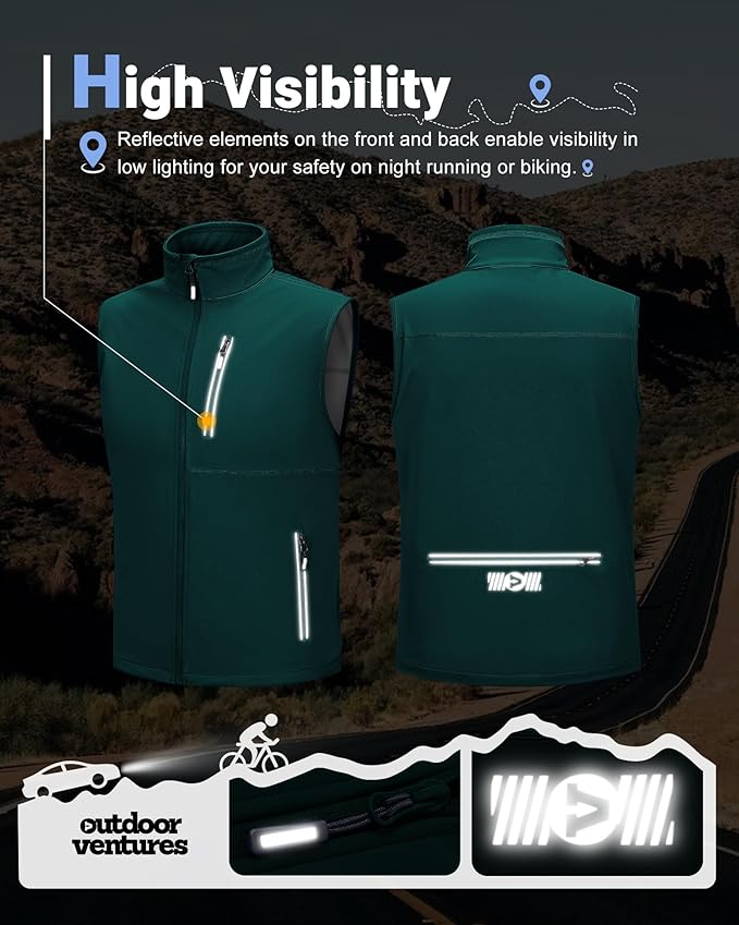Outdoor Ventures Men's Windproof Softshell Vest Outerwear Lightweight Sleeveless Jacket for Running Golf Hiking Travel