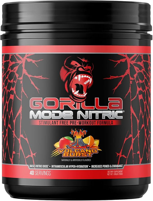 Gorilla Mind - Gorilla Mode Nitric Upgraded Stimulant Free Pre-Workout – Best Tasting and Most Effective Stimulant Free Pre-Workout/Massive Pumps · Vasodilation · Power / 768 Grams (Volcano Burst)