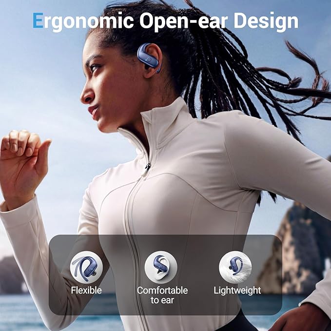 for Wireless Earbuds,Sport Bluetooth 5.4 Headphones,Over Ear Buds with Deep Bass Sound,60H Playtime Clear Calls Earphones Redesigned Comfort Fit with Earhooks for Running,Meeting,Workout-Blue