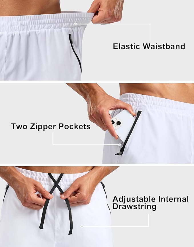 Pudolla Men's 7" Running Shorts with Zipper Pockets Quick Dry 2 in 1 Workout Gym Shorts with Liner for Tennis Yoga Training