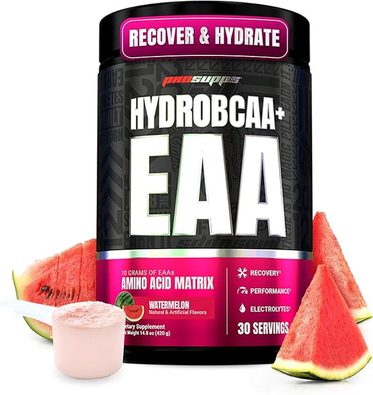 PROSUPPS HydroBCAA Essential Amino Acids Powder, Watermelon - Workout Supplement with BCAA, EAAs & Electrolytes for Hydration & Recovery - Stimulant-Free, Soy & Gluten-Free - 30 Servings