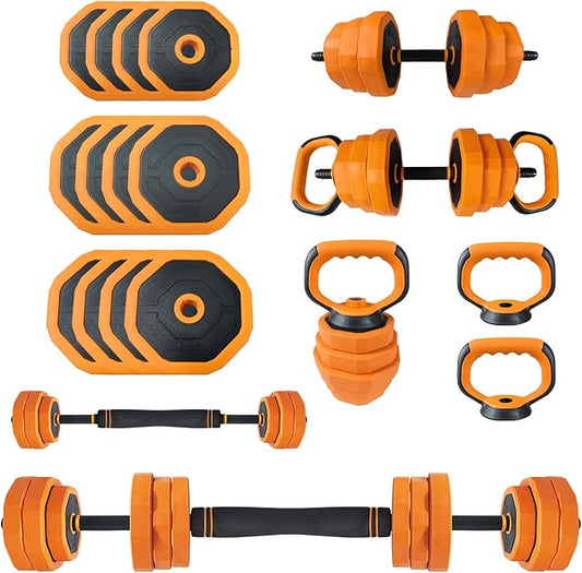 GarveeLife 4-in-1 Adjustable Dumbbell Set, Weight Set Used as Dumbbell, Barbell, Kettlebells & Push up Stand, Home Gym Fitness Exercise Equipment for Men Women