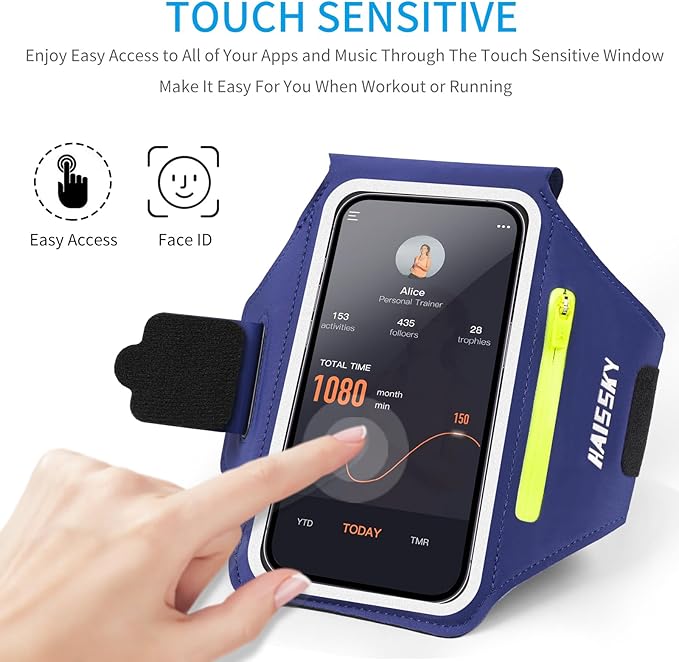 HAISSKY Cell Phone Running Armband with Earbuds Zipper Pocket Armband Case Running Holder for iPhone 15 Pro Max /14/13/ 12/11 Pro Max/XS/XR,Galaxy S20 S10,Sweatproof Arm Band with Card/Key Bag