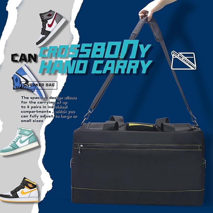 Sneaker Duffel Travel Bag, Waterproof Sneaker Duffle Bags Shoe Bags for Travel, Basketball Sports Gym bag with 3 Adjustable Dividers, & Shoulder Strap, Yellow