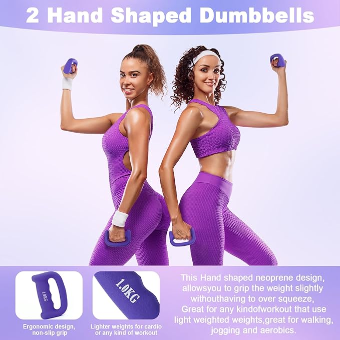 Poen 10 Pcs Home Pilates Kit for Women Include 12" Pilates Ring 10" Yoga Exercise Ball 5 Resistance Bands Dumbbells Elastic Band and Drawstring Backpack Set for Legs Arms Thighs