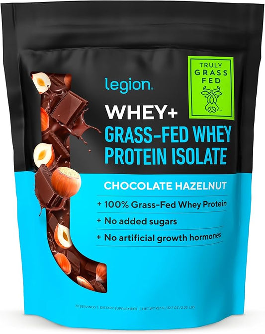 LEGION Whey+ Protein Whey Isolate from Grass Fed Cows - Whey Protein Isolate Powder Low Calorie, Non-GMO, Sugar Free, Lactose and Gluten Free, All Natural Protein Powder for Men & Women, 30 Servings