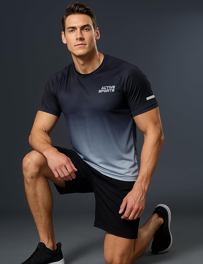 5 Pack Men’s Active Quick Dry Crew Neck T Shirts | Athletic Running Gym Workout Short Sleeve Tee Tops Bulk